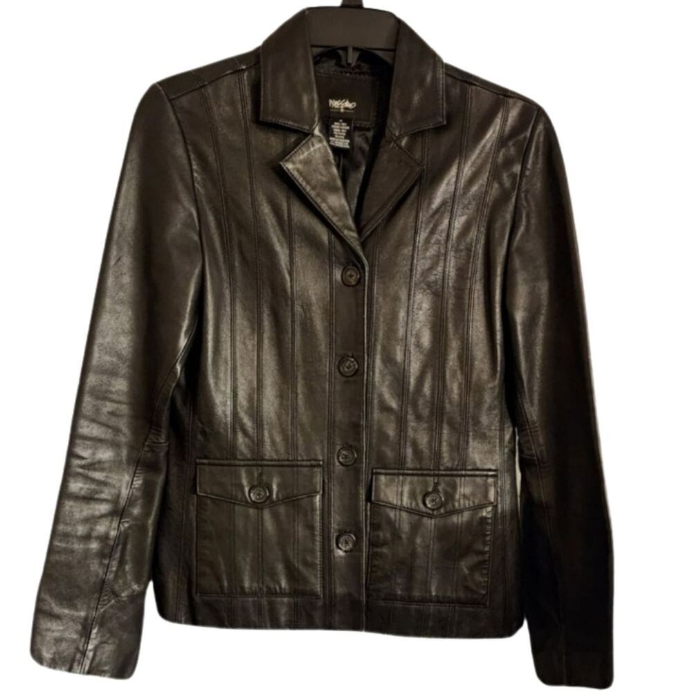 Mossimo Black Leather Jacket‎ Women's Small Button Front Blazer Style